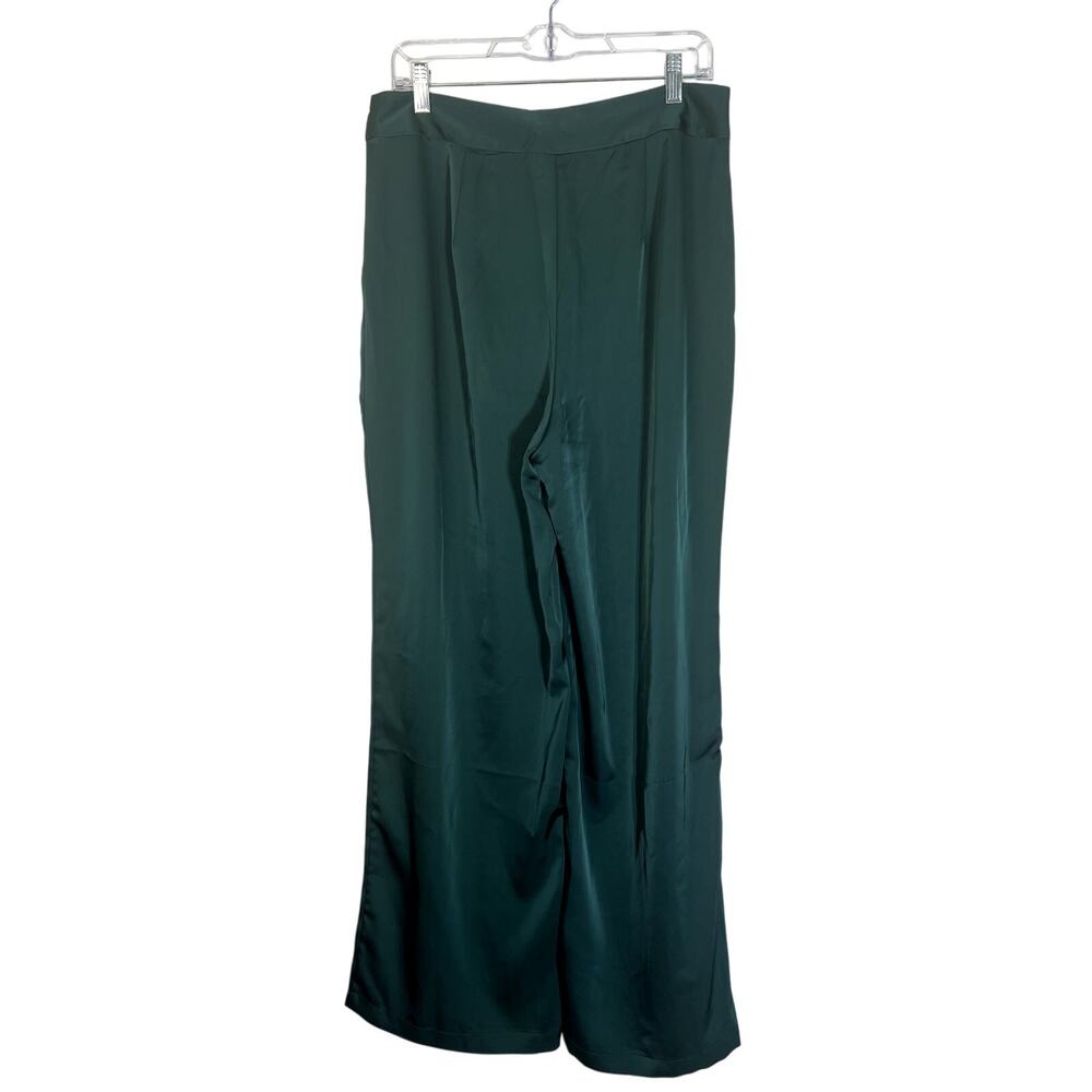 NWT Just Fab Emerald Green Silky Wide Leg Flowy Dressy Trousers Pants Size L‎